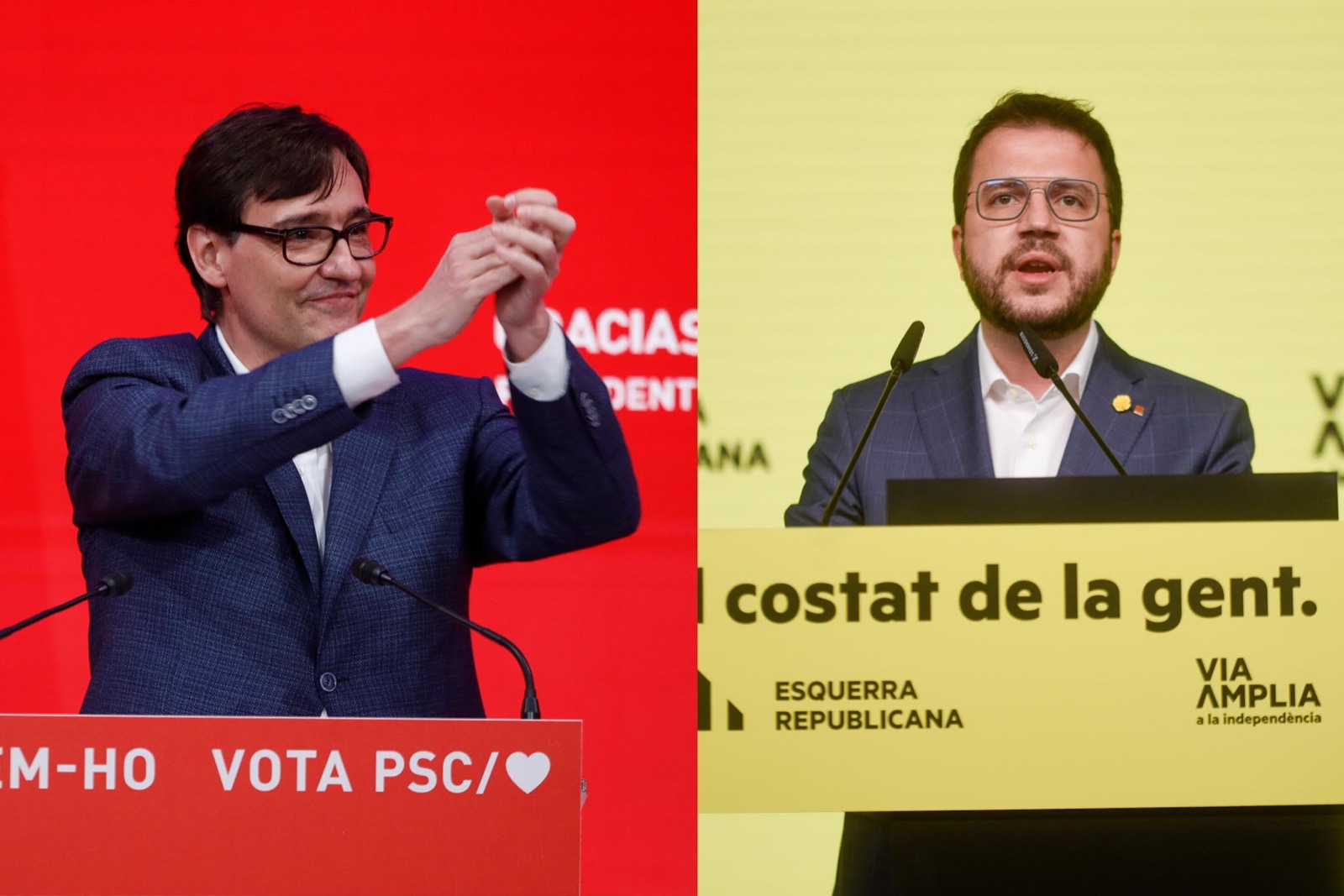 Salvador Illa (left) and Pere Aragonès (right), the presidential candidates of the Socialists and Esquerra
